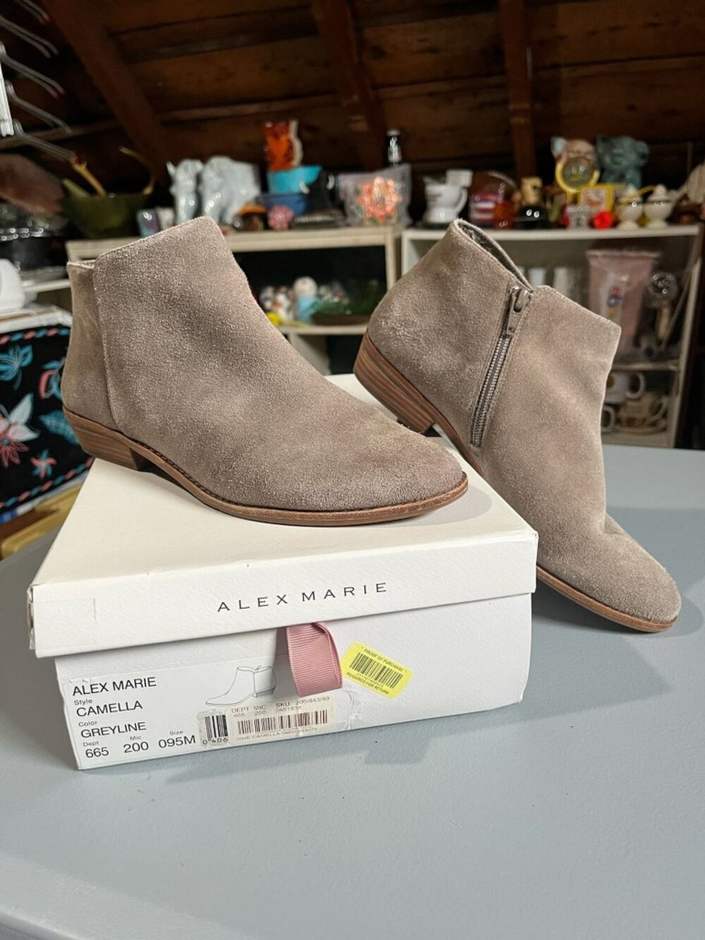 Alex Marie Camella Greyline Suede Ankle Boots Flat Womens 9.5M Zipper Booties